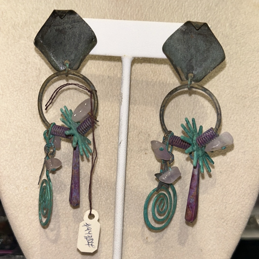 Vintage Artisan Painted Patina Art Basal Earrings-Boutique